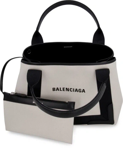 Shop Balenciaga Cabas Canvas Tote Bag In Panna