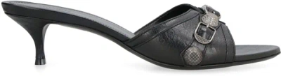 Shop Balenciaga Cagole Leather Mules In Black