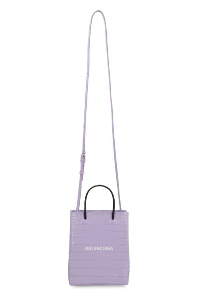 Shop Balenciaga Croco-print Leather Bag In Lilac