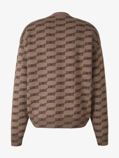 Shop Balenciaga Monogram Cotton Sweater In Brown