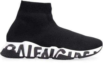 Shop Balenciaga Speed Graffiti Knitted Sock-sneakers In Black