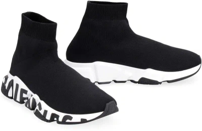 Shop Balenciaga Speed Graffiti Knitted Sock-sneakers In Black