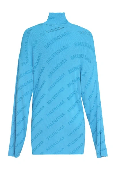 Shop Balenciaga Turtleneck Sweater In Blue
