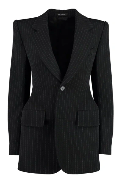 Balenciaga Hourglass Pinstripe Single-breasted Blazer In Black