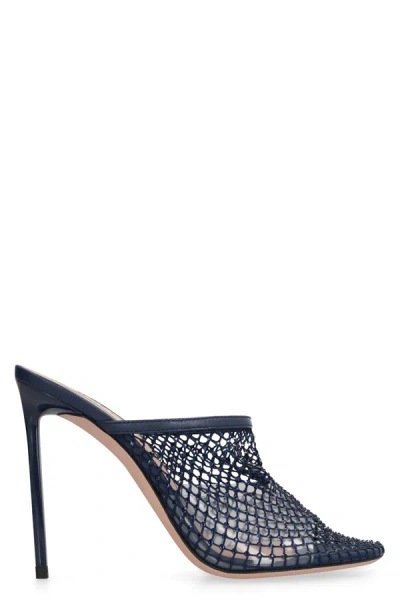 Shop Bally Crystal Fishnet Leather Mules In Blue