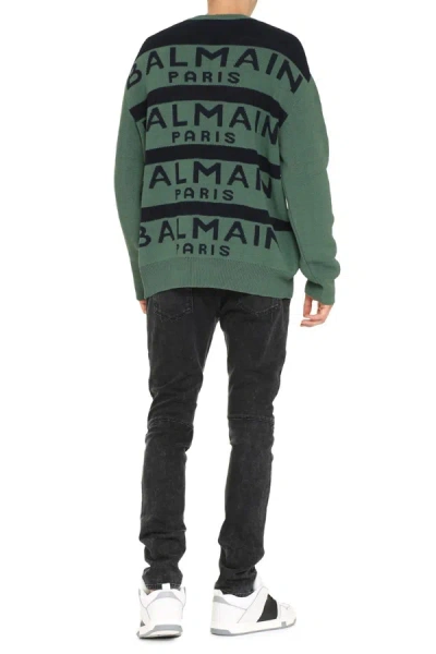 Shop Balmain Wool-blend Crew-neck Sweater In Green