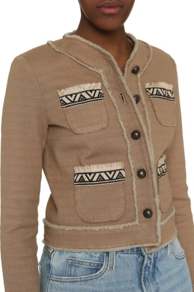 Shop Bazar Deluxe Button-front Cotton Jacket In Beige