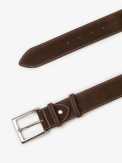 Shop Bontoni Suede Leather Belt In Marró Fosc