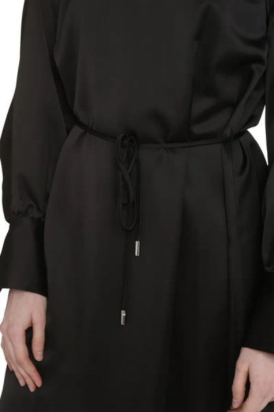 Shop Hugo Boss Boss Belted Satin Dress In Black