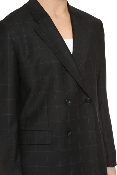 Shop Hugo Boss Boss Double-breasted Wool Jacket In Black