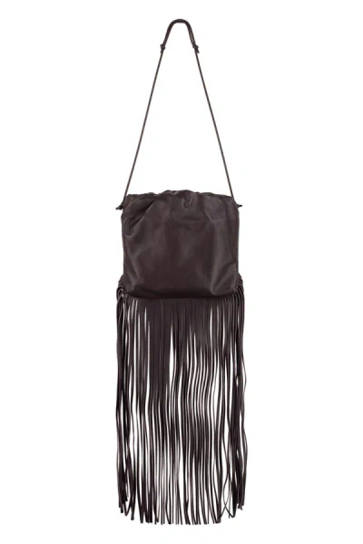 Shop Bottega Veneta Fringed Leather Shoulder Bag In Brown