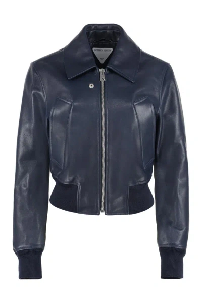 Shop Bottega Veneta Leather Jacket In Blue
