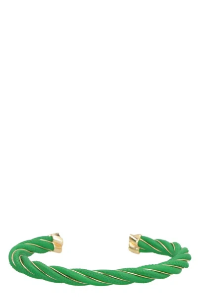 Shop Bottega Veneta Twist Cuff Bracelet In Green