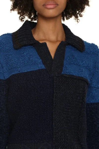 Shop Bottega Veneta Wool V-neck Sweater In Blue