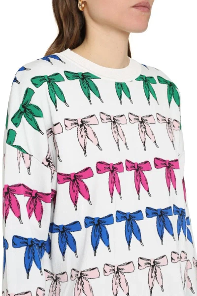 Shop Boutique Moschino Jacquard Crew-neck Sweater In White