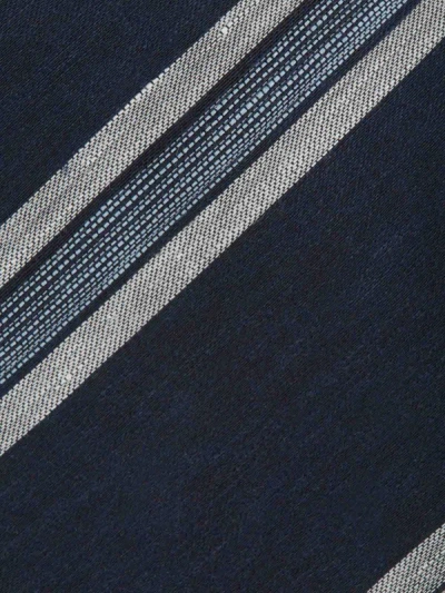 Shop Brioni Linen And Silk Tie In Midnight Blue And Grey