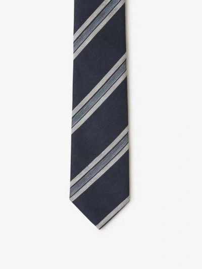 Shop Brioni Linen And Silk Tie In Midnight Blue And Grey