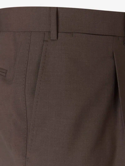 Shop Canali Formal Wool Trousers In Marró Fosc