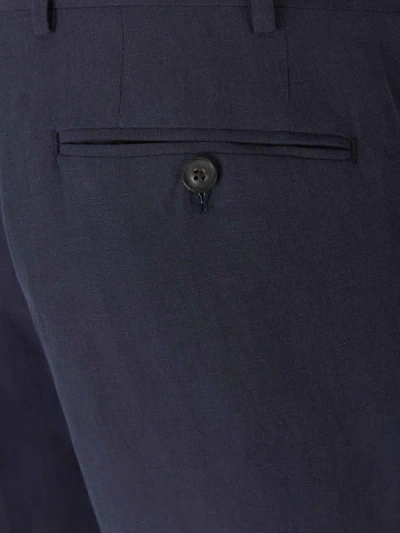 Shop Canali Linen And Silk Trousers In Blau Nit