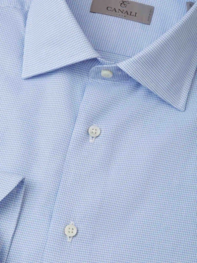 Shop Canali Micro Check Motif Shirt In Sky Blue