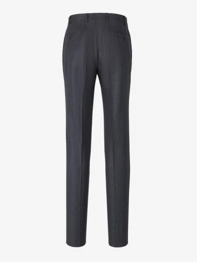 Shop Canali Wool Flannel Trousers In Gris Fosc