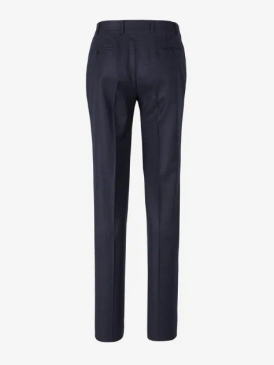 Shop Canali Wool Flannel Trousers In Blau Nit