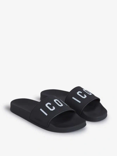 Shop Dsquared2 Embossed Logo Sandals In Black