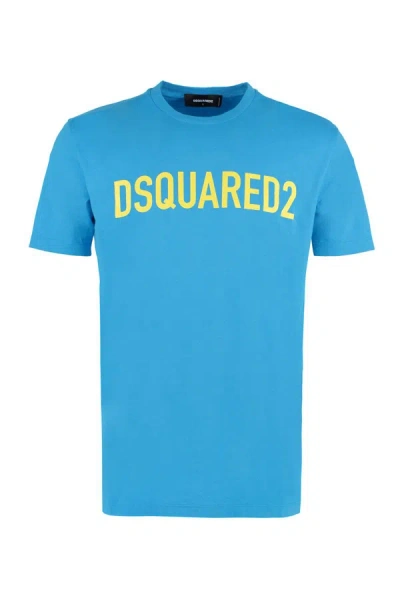 Shop Dsquared2 Printed Stretch Cotton T-shirt In Blue