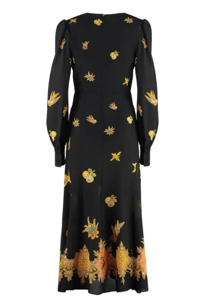 Shop Etro Printed Crepe Dress In Black