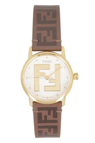 Shop Fendi F Is  Watch With Leather Strap In Beige