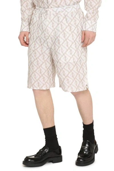 Shop Fendi Linen Bermuda-shorts In Beige