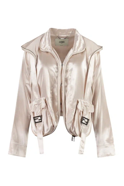 Shop Fendi Padded Jacket With Zip And Snaps In Ivory