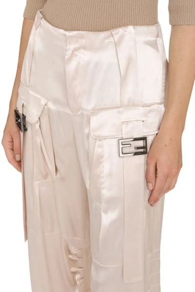 Shop Fendi Viscose Cargo Trousers In Ivory