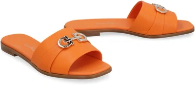 Shop Ferragamo Leather Flat Sandals In Orange
