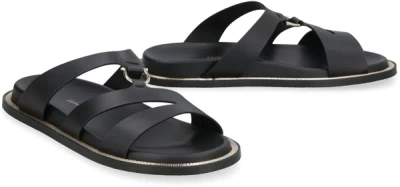 Shop Ferragamo Mikela Leather Slides In Black