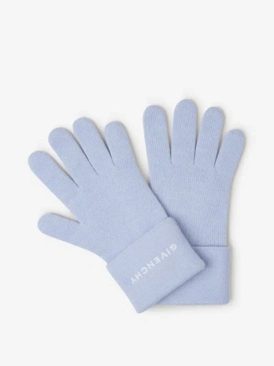 Shop Givenchy Wool Knitted Gloves In Sky Blue