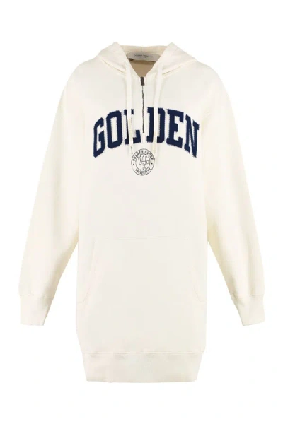 Shop Golden Goose Geneve Logo Print Cotton Sweatdress In Panna