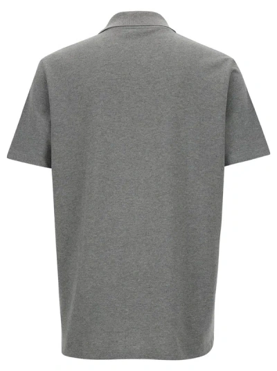 Shop Balmain Grey Polo Shirt With Logo Embroidery On Collar In Cotton Man
