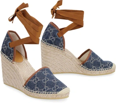 Shop Gucci Jute Wedge Espadrilles In Denim