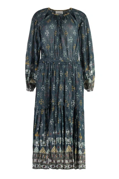 Isabel Marant Étoile Fratela Graphic-print Cotton Midi Dress In Blue