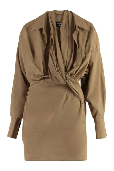 Shop Jacquemus Cotton Mini-dress In Beige