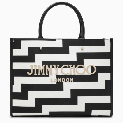 Shop Jimmy Choo M Avenue Black/white Canvas Tote Bag