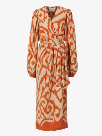 Shop Johanna Ortiz Aqua Identity Dress In Dark Orange And Light Orange