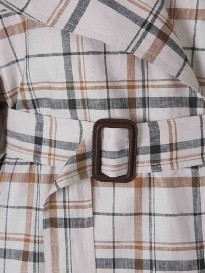 Shop Loro Piana Trench Coat Belt Checks In Crema
