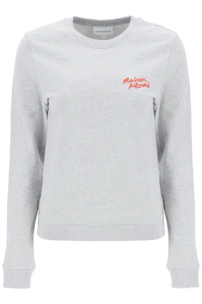 Shop Maison Kitsuné Maison Kitsune Crew-neck Sweatshirt With Logo Lettering In Grey