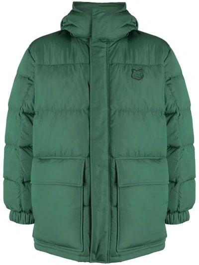 Shop Maison Kitsuné Hooded Puffer In Nylon With Tonal Fox Head Patch Clothing In Green