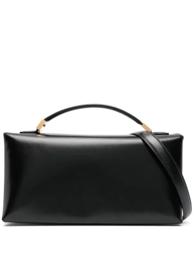 Shop Marni Leather Tote Bag With Prisma Logo In Black