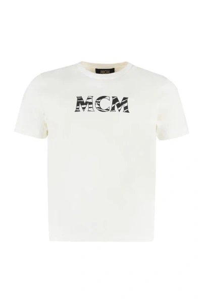 Shop Mcm Logo Cotton T-shirt In Ivory
