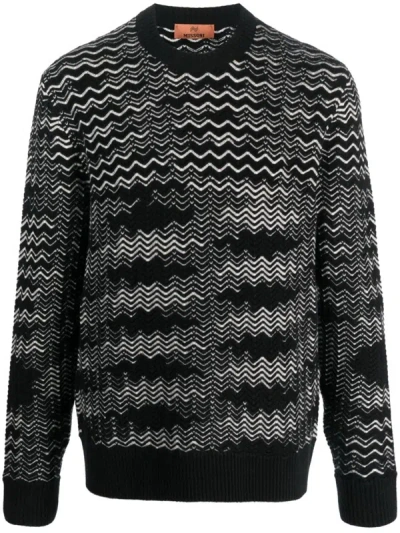 Shop Missoni Chevron Wool Blend Sweater In Black