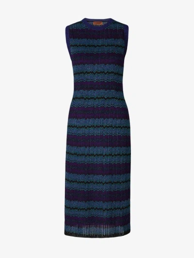 Shop Missoni Zig-zag Knitted Dress In Blue